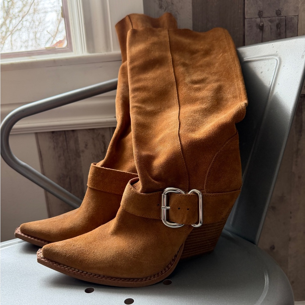Jeffrey Campbell Chestnut Suede Knee-High Wedge Boots